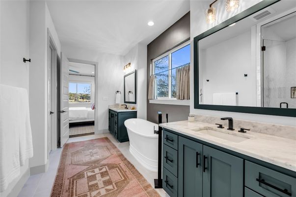 Bathroom, Bedroom, Dual Sink Vanities, Free Standing Baths, Interior, Recessed Lighting