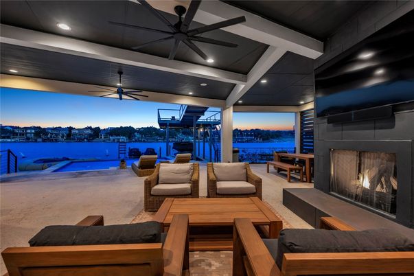 Exterior, Fireplace, Interior, Living room, Recessed Lighting