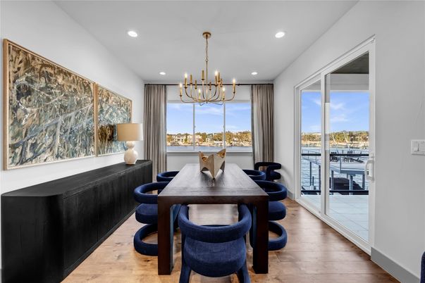 Chandelier, Dining room, Interior, Recessed Lighting, Wood Texture Flooring