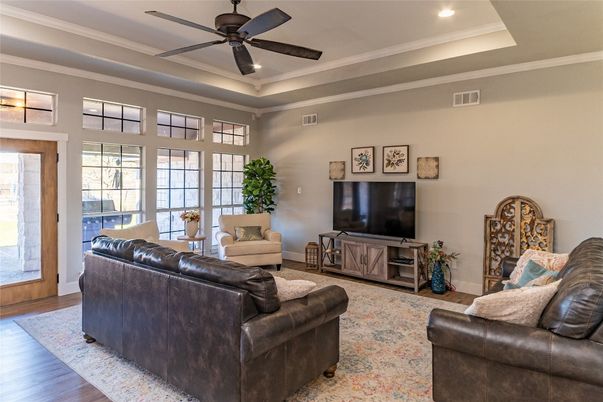 Interior, Living room, Recessed Lighting, Wood Texture Flooring