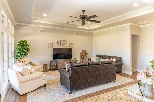 Interior, Living room, Recessed Lighting, Wood Texture Flooring