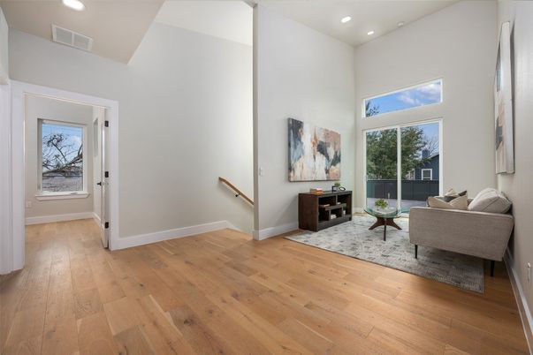 Interior, Living room, Recessed Lighting, Wood Texture Flooring