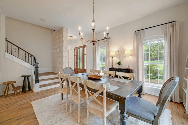 Chandelier, Dining room, Interior, Wood Texture Flooring