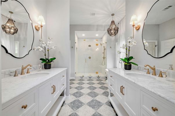 Bathroom, Dual Sink Vanities, Glass Shower, Interior, Recessed Lighting