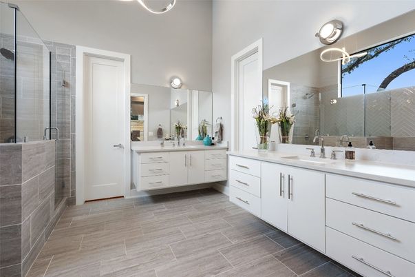 Bathroom, Dual Sink Vanities, Glass Shower, Interior