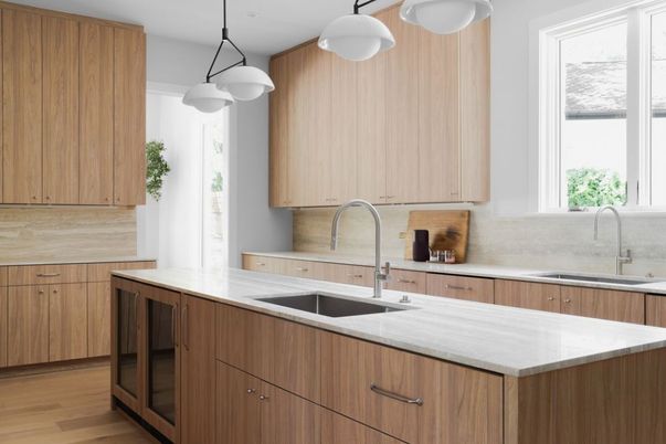 Interior, Kitchen, Pendant Lights, Wood Texture Flooring