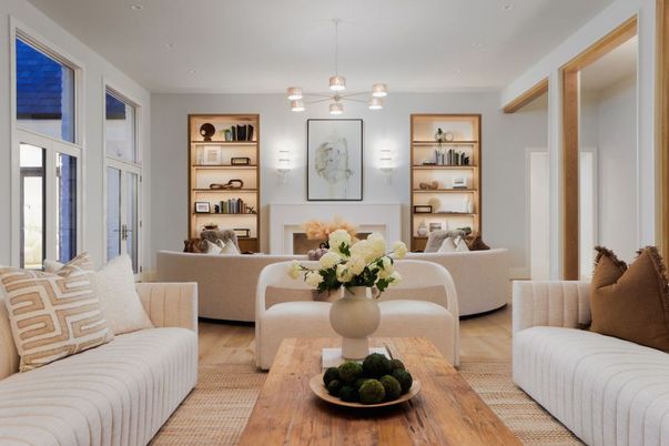 Fireplace, Interior, Living room, Pendant Lights, Recessed Lighting, Wood Texture Flooring