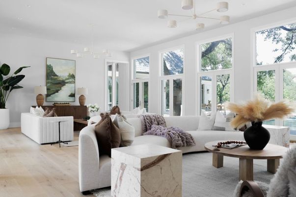 Interior, Living room, Pendant Lights, Wood Texture Flooring