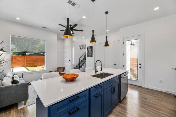 Interior, Kitchen, Pendant Lights, Recessed Lighting, Wood Texture Flooring