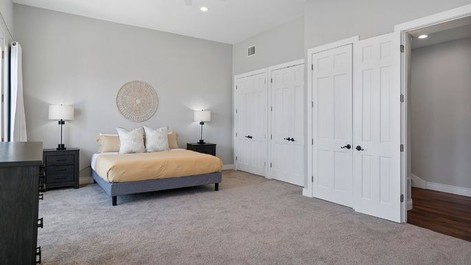 Bedroom, Interior, Recessed Lighting, Wood Texture Flooring