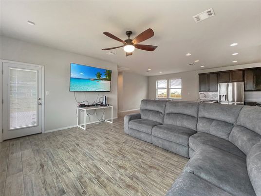 Interior, Kitchen, Living room, Recessed Lighting, Stainless Steel Appliances, Wood Texture Flooring