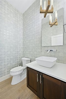 Bathroom, Interior, Pendant Lights, Wood Texture Flooring