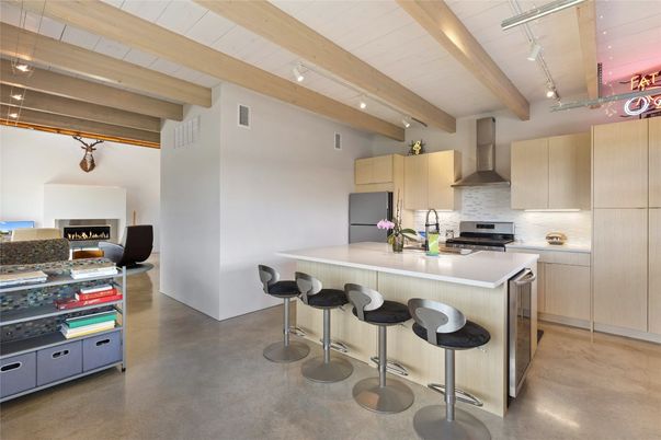Interior, Kitchen, Pendant Lights, Stainless Steel Appliances, Wooden Beams