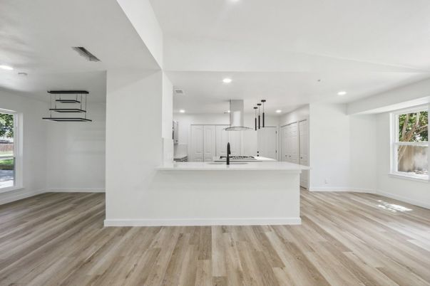 Interior, Kitchen, Pendant Lights, Recessed Lighting, Wood Texture Flooring