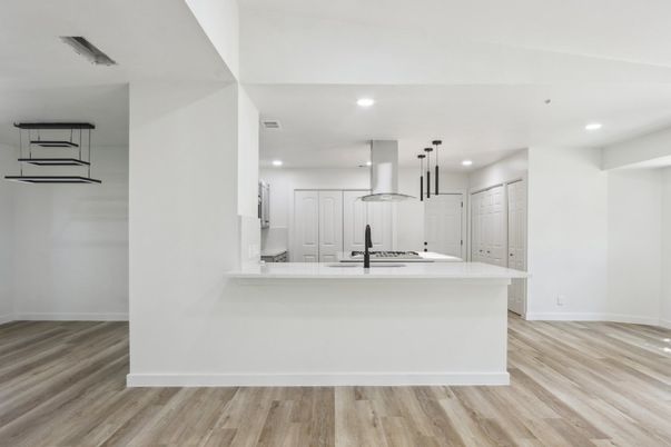 Interior, Kitchen, Pendant Lights, Recessed Lighting, Wood Texture Flooring