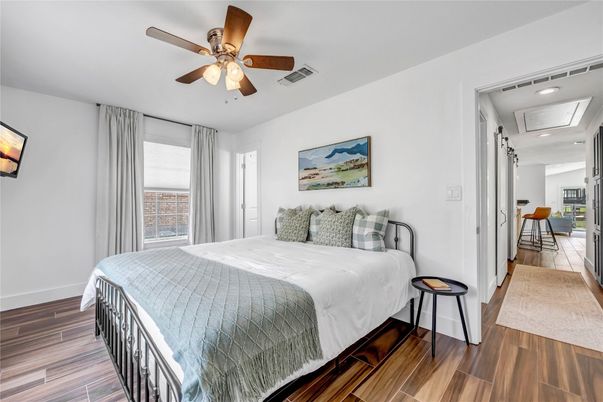 Bedroom, Interior, Recessed Lighting, Wood Texture Flooring