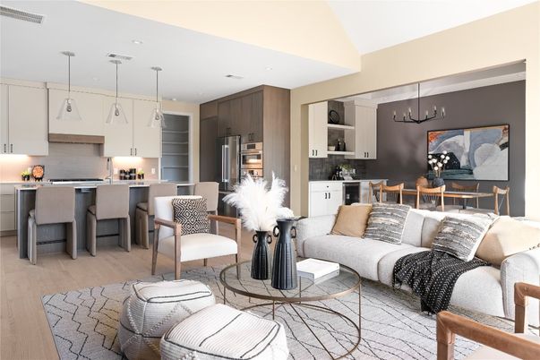 Dining room, Interior, Kitchen, Living room, Pendant Lights, Recessed Lighting, Stainless Steel Appliances, Wood Texture Flooring