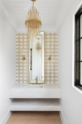 Bathroom, Chandelier, Interior, Wood Texture Flooring