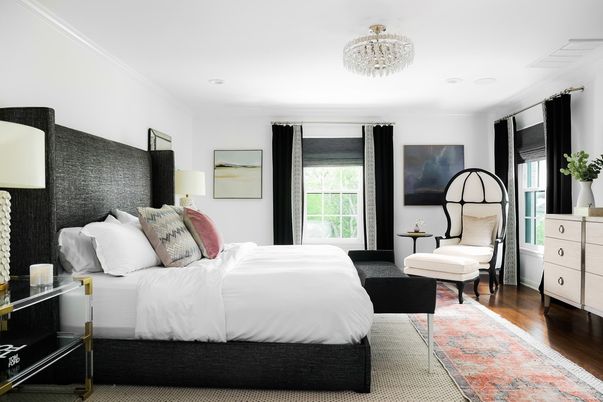Bedroom, Chandelier, Interior, Wood Texture Flooring