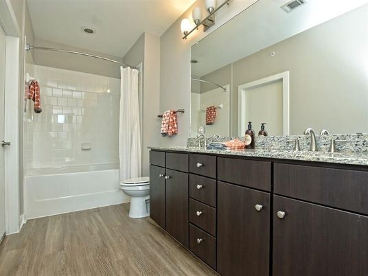 Bathroom, Glass Shower, Interior, Wood Texture Flooring