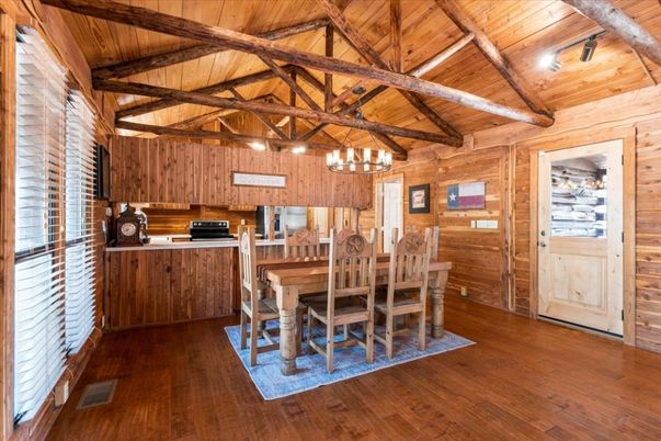 Chandelier, Dining room, Interior, Kitchen, Wooden Beams, Wooden Ceilings, Wood Texture Flooring, Wooden Walls