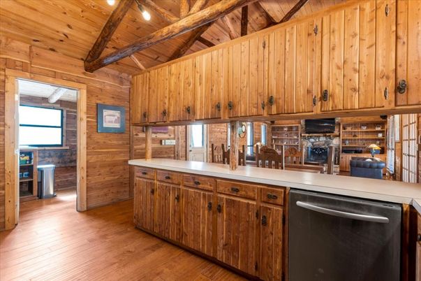Interior, Kitchen, Stainless Steel Appliances, Wooden Beams, Wooden Ceilings, Wood Texture Flooring, Wooden Walls