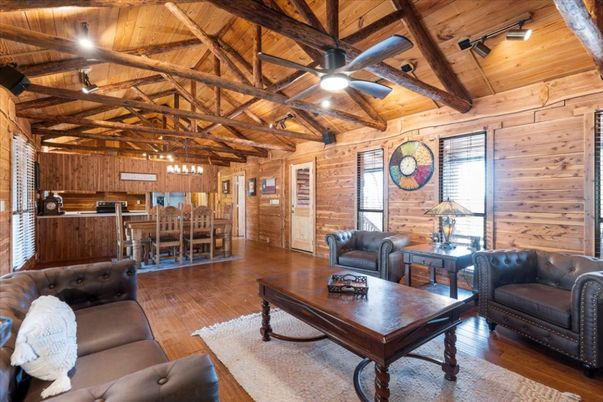 Chandelier, Dining room, Interior, Kitchen, Living room, Stone Walls, Wooden Beams, Wooden Ceilings, Wood Texture Flooring, Wooden Walls