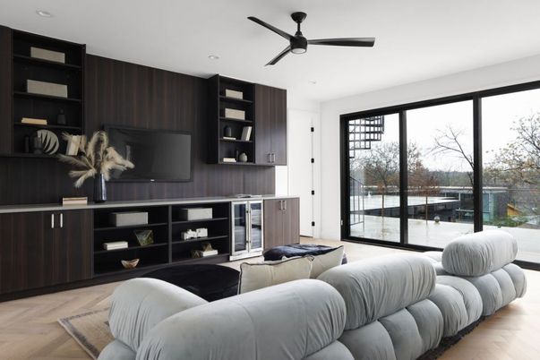Interior, Living room, Recessed Lighting, Wood Texture Flooring