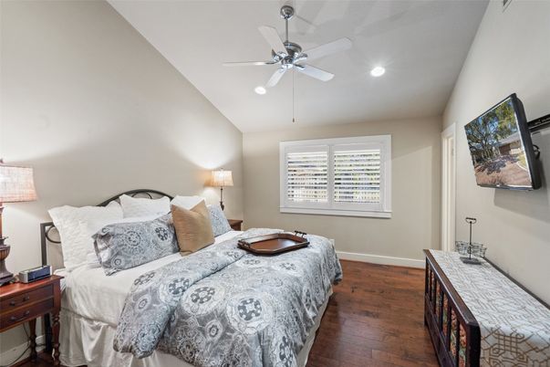 Bedroom, Interior, Recessed Lighting, Wood Texture Flooring
