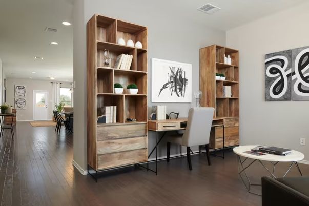 Home Office, Interior, Recessed Lighting, Wood Texture Flooring