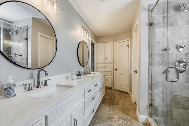 Bathroom, Dual Sink Vanities, Glass Shower, Interior