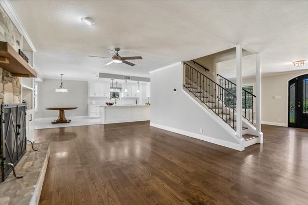 Interior, Kitchen, Pendant Lights, Wood Texture Flooring