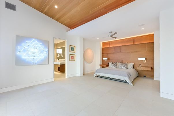 Bedroom, Interior, Recessed Lighting, Wooden Ceilings, Wooden Walls