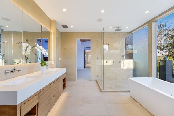 Bathroom, Dual Sink Vanities, Free Standing Baths, Glass Shower, Interior, Recessed Lighting