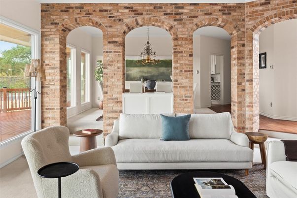 Chandelier, Interior, Living room, Pendant Lights, Stone Walls, Wood Texture Flooring