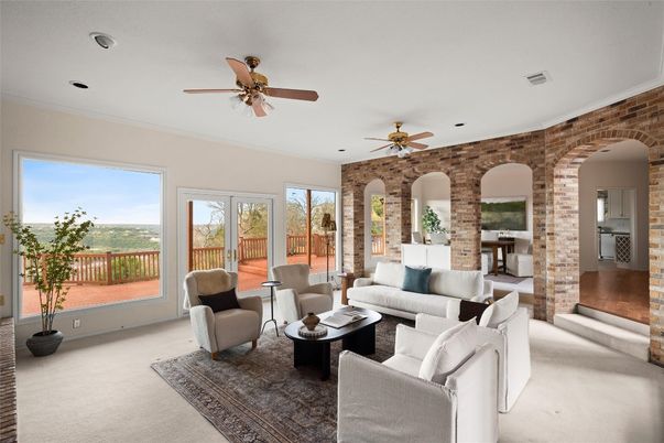Interior, Living room, Recessed Lighting, Stone Walls