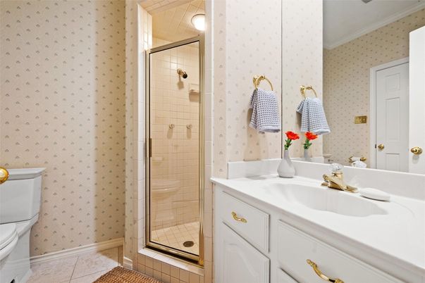 Bathroom, Glass Shower, Interior, Recessed Lighting