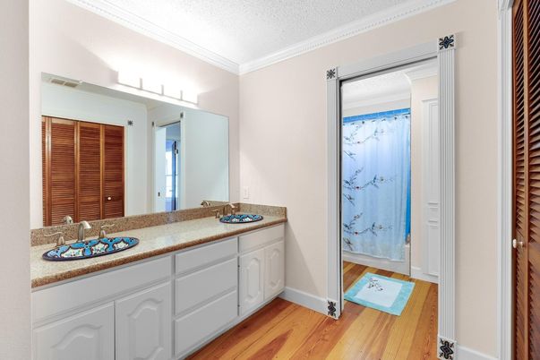 Bathroom, Dual Sink Vanities, Interior, Wood Texture Flooring
