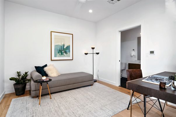 Home Office, Interior, Recessed Lighting, Wood Texture Flooring