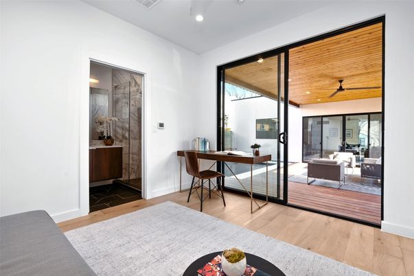 Home Office, Interior, Living room, Recessed Lighting, Wood Texture Flooring