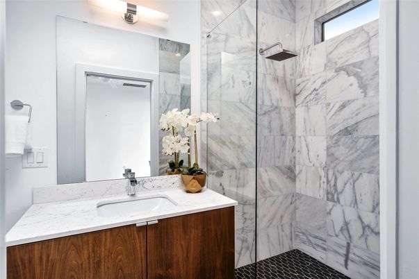 Bathroom, Glass Shower, Interior, Marble Walls