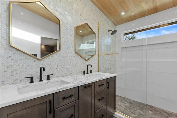 Bathroom, Dual Sink Vanities, Glass Shower, Interior, Recessed Lighting