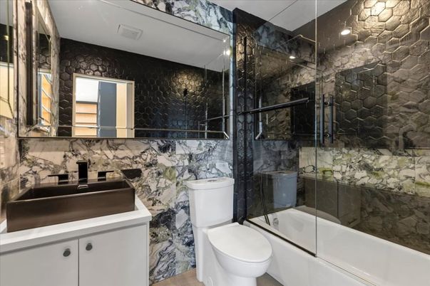 Bathroom, Glass Shower, Interior, Marble Walls