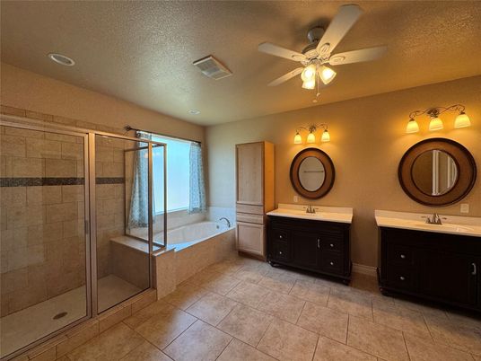 Bathroom, Dual Sink Vanities, Glass Shower, Interior, Recessed Lighting
