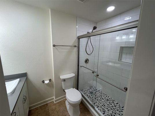 Bathroom, Glass Shower, Interior, Recessed Lighting