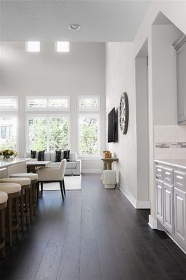Dining room, Interior, Recessed Lighting, Wood Texture Flooring
