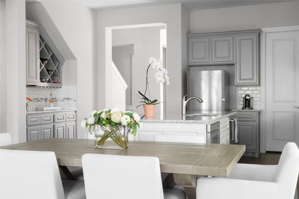 Dining room, Interior, Kitchen, Stainless Steel Appliances, Wood Texture Flooring