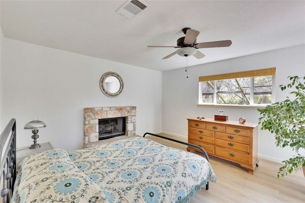 Bedroom, Fireplace, Interior, Wood Texture Flooring
