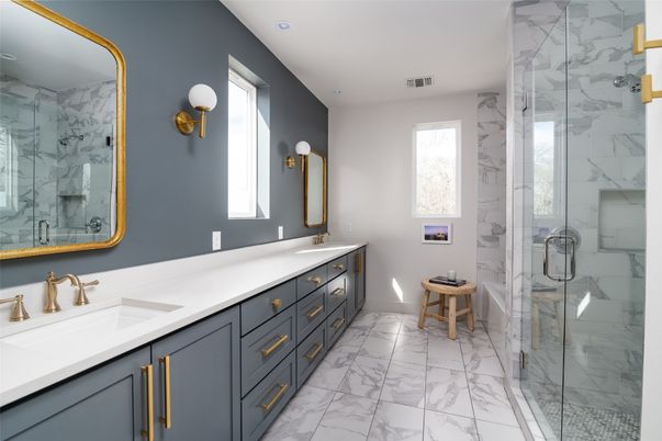 Bathroom, Glass Shower, Interior, Marble, Marble Walls