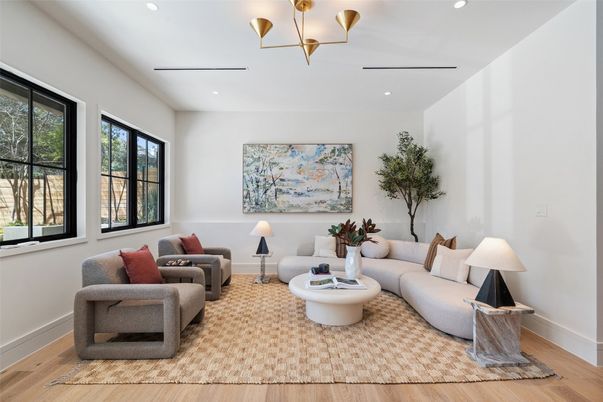 Interior, Living room, Recessed Lighting, Wood Texture Flooring
